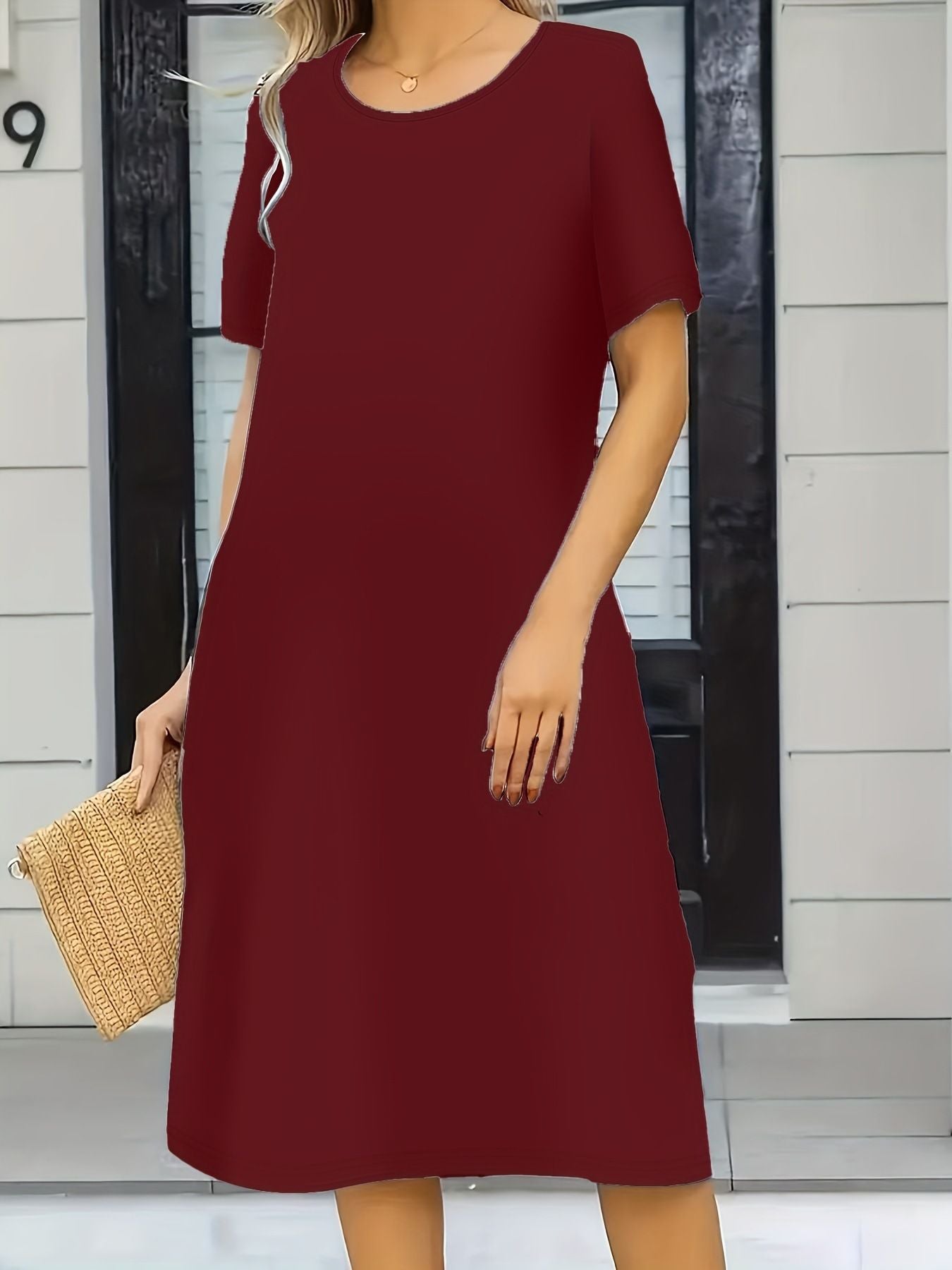 Women'S New Solid Color Cropped Crew Neck Dress