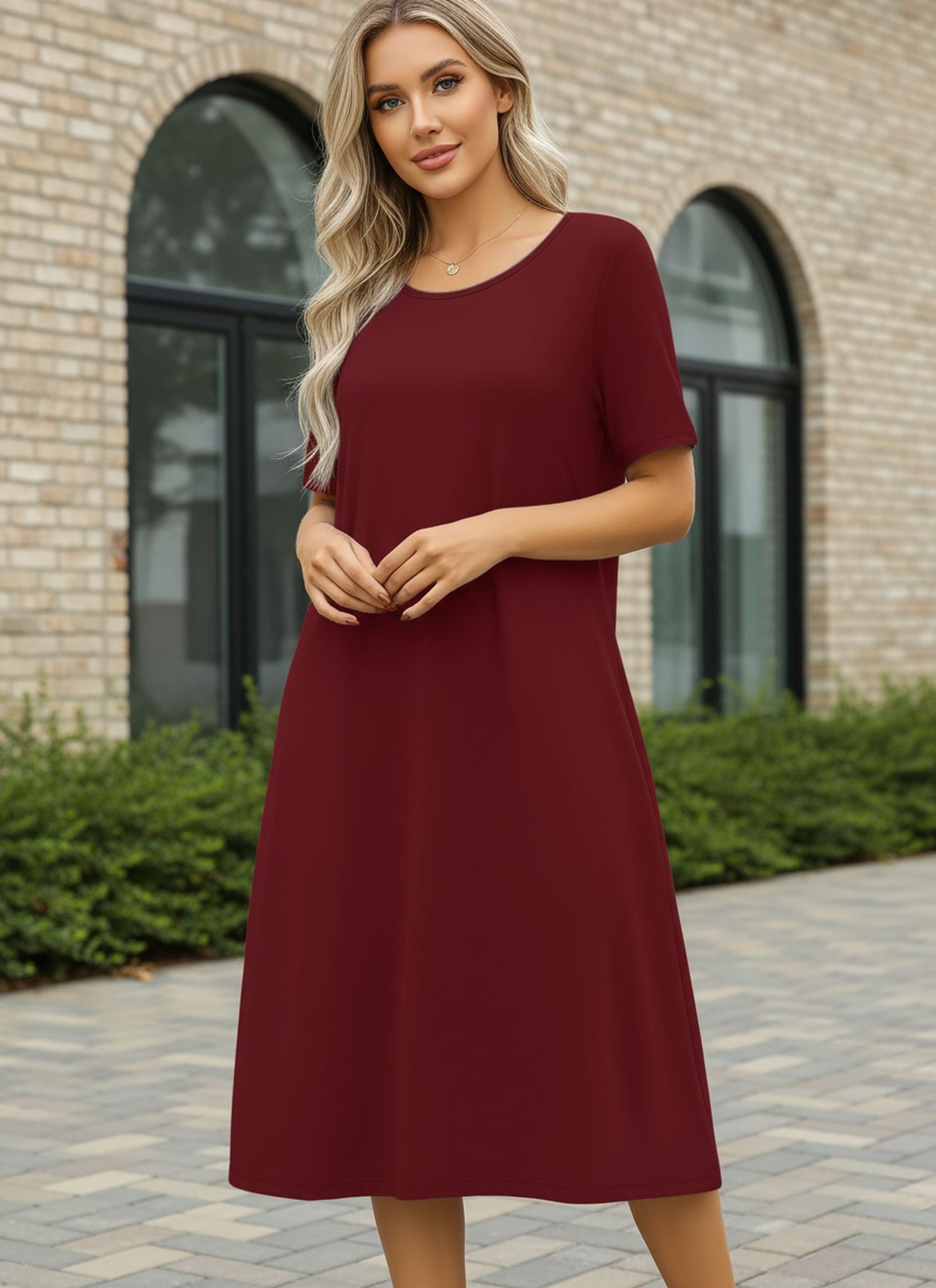 Women'S New Solid Color Cropped Crew Neck Dress