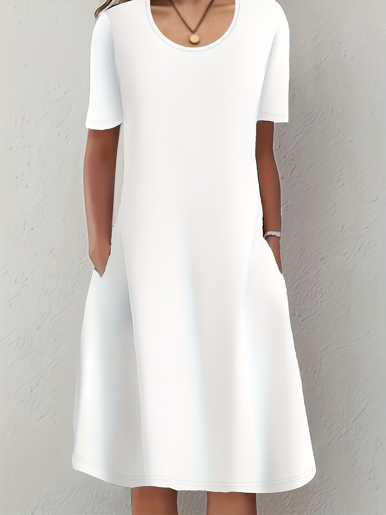 Women'S New Solid Color Cropped Crew Neck Dress
