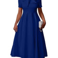 Women'S New Elegant Casual Short Sleeve Dress Work Party A-Line Skirt With Pockets