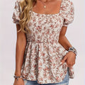 Casual Square Neck With Ruffle Sleeves Floral Holiday Top