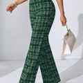 Casual Plaid Printed Pants Black Green