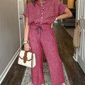 Striped Suit Lapel Short-Sleeved Straight-Leg Lazy Style Trousers