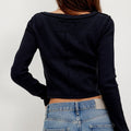Solid Color Slim Front Shoulder Long Sleeve Small Waffle V-Neck Fashion Versatile Top