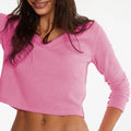Solid Color Slim Front Shoulder Long Sleeve Small Waffle V-Neck Fashion Versatile Top