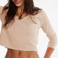 Solid Color Slim Front Shoulder Long Sleeve Small Waffle V-Neck Fashion Versatile Top