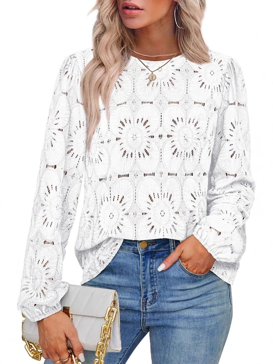 Casual Hollow Lace Long-Sleeved Shirt