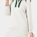White Jacquard Textured Quarter Zipper Shift Mini Dress