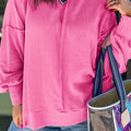 Bonbon Spiral Ribbed Exposed Seam Detail Plus Size Long Sleeve Top